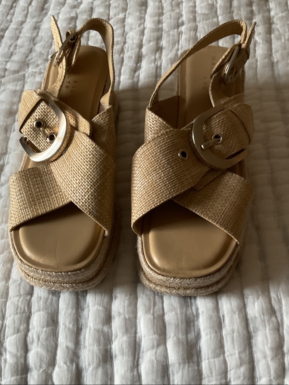 Marc Fisher Natural Tan Woven Platform Espadrille Sandals with Buckle